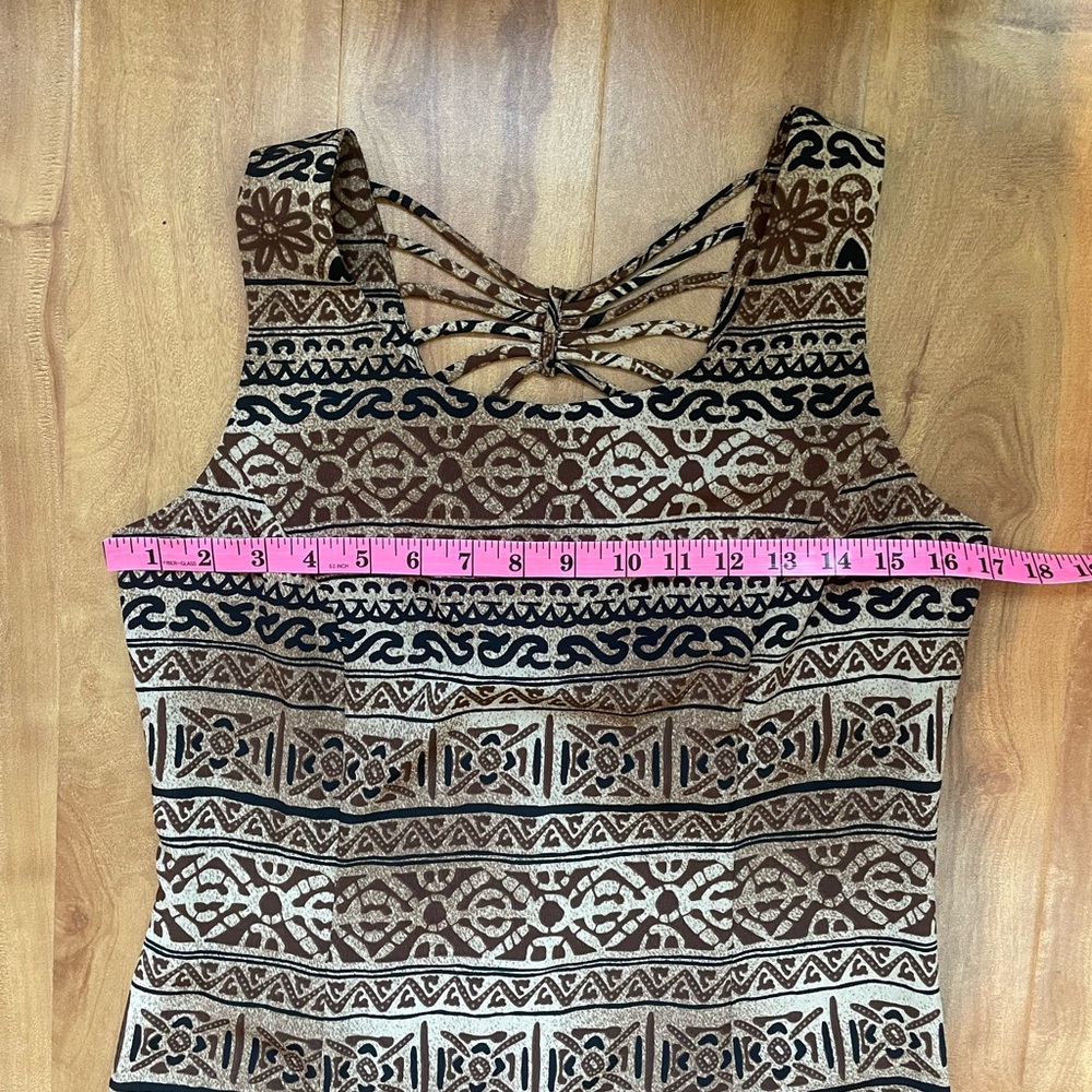 Vintage 90s Earthy Boho Chic Aztec Print Midi Sheath Dress, Size Small - Picture 7 of 13